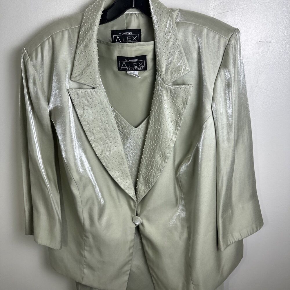 Alex Evenings Dress Jacket Set Women Sage Green Beaded  Formal Mother Bride 22W